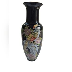 Black Japanese Or Oriental Ceramic Vase. Flower Bud Vase.